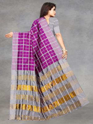check printed saree with blouse - 18466132 - Standard Image - 2