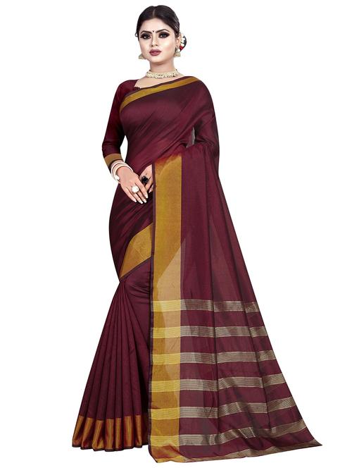 solid bordered banarasi saree with blouse - 18466458 - Very Small Image - 1