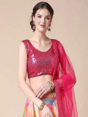 pink tie & dye semi-stitched lehenga choli set with dupatta - 18469227 - Standard Image - 3