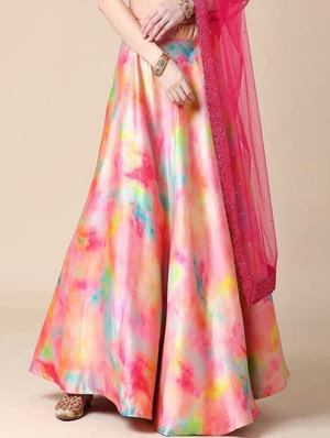 pink tie & dye semi-stitched lehenga choli set with dupatta - 18469227 - Standard Image - 4