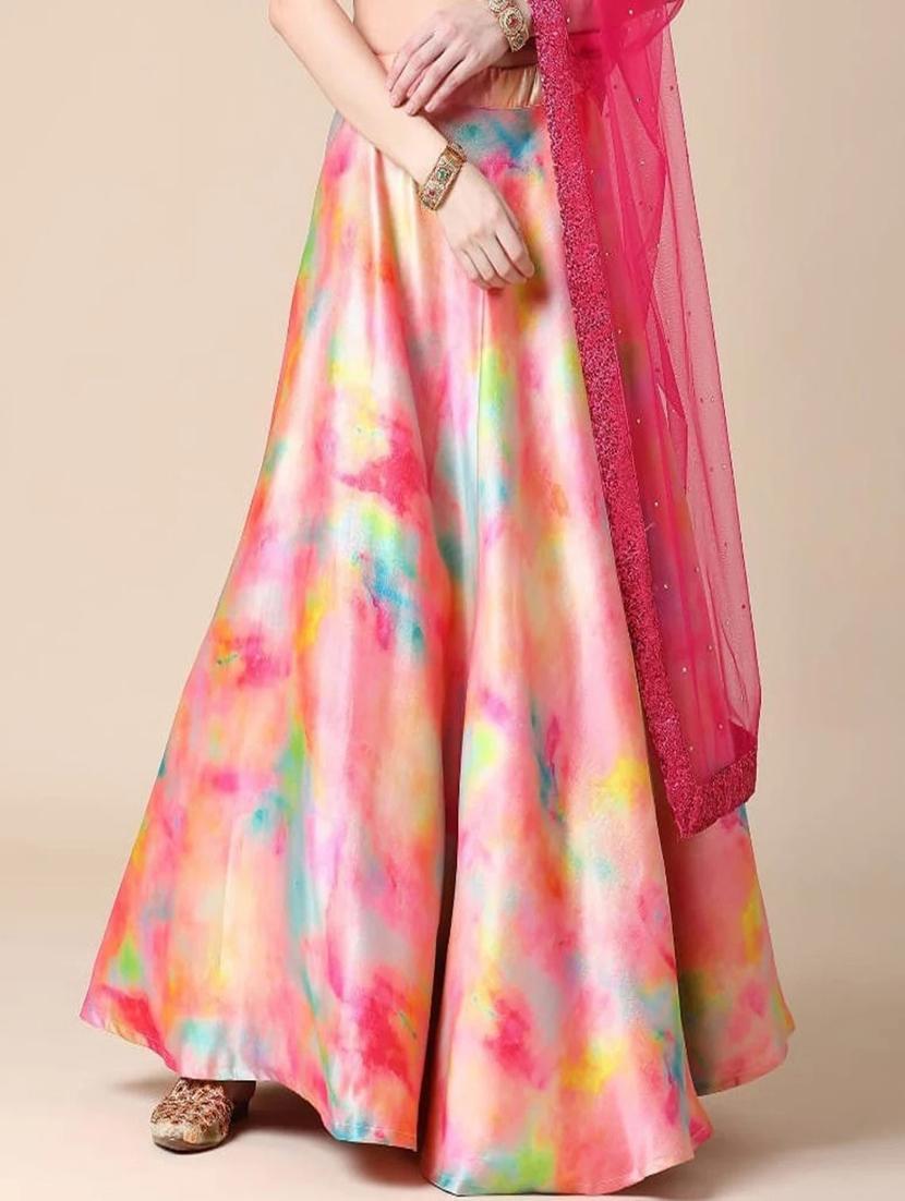 pink tie & dye semi-stitched lehenga choli set with dupatta - 18469227 - Zoom Image - 4