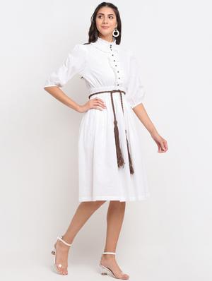 drawstring waist solid a-line dress - 18469662 - Standard Image - 3