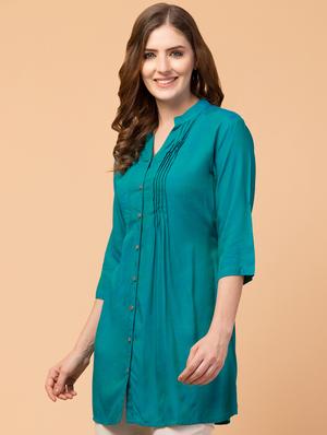 women teal solid regular tunic - 18469720 - Standard Image - 2