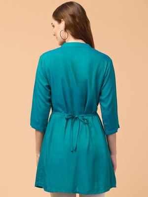 women teal solid regular tunic - 18469720 - Standard Image - 3