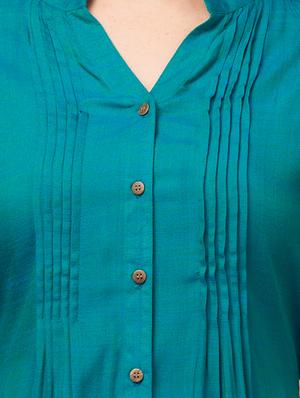 women teal solid regular tunic - 18469720 - Standard Image - 5