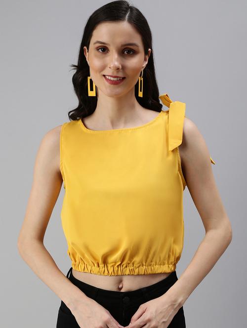 tie up sleeve solid crop top - 18469939 - Standard Image - 1