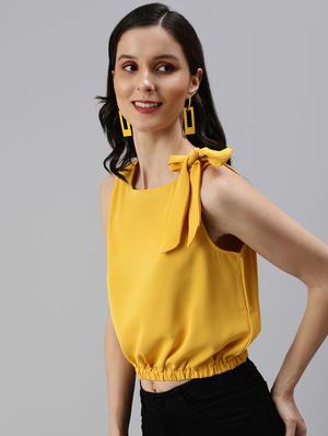 tie up sleeve solid crop top - 18469939 - Standard Image - 2