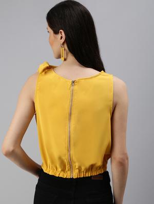 tie up sleeve solid crop top - 18469939 - Standard Image - 3