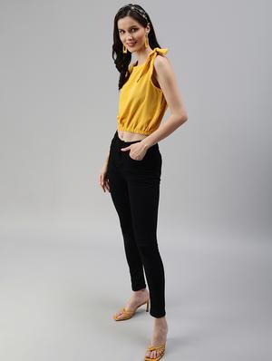 tie up sleeve solid crop top - 18469939 - Standard Image - 4