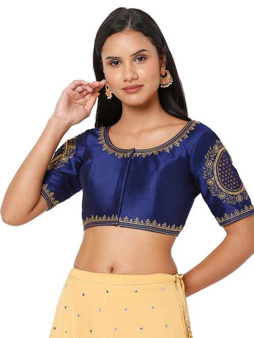 blue silk embroidered blouse - 18470052 - Standard Image - 1