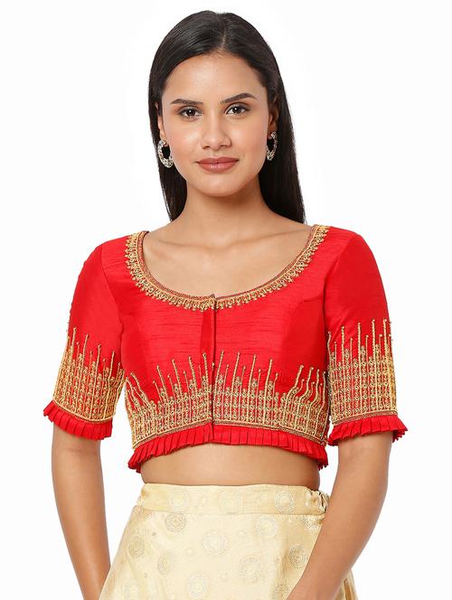red silk embroidered blouse - 18470075 - Standard Image - 1