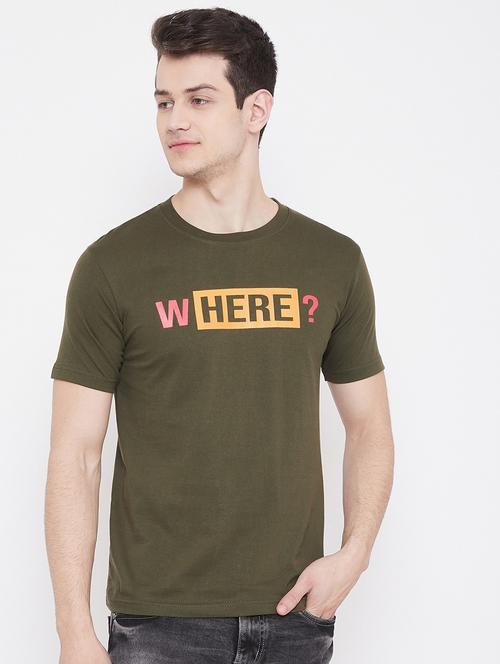 olive-green chest-printed t-shirt - 18470227 - Standard Image - 1