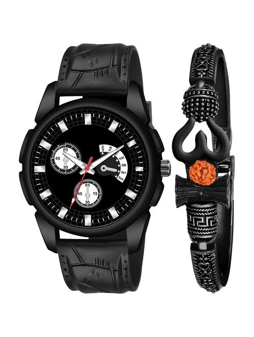 kajaru jew_52_k_1220 black om mahadev bracelet with black dial and pu black strap fancy look analog with quartz watch - 18470705 - Standard Image - 1