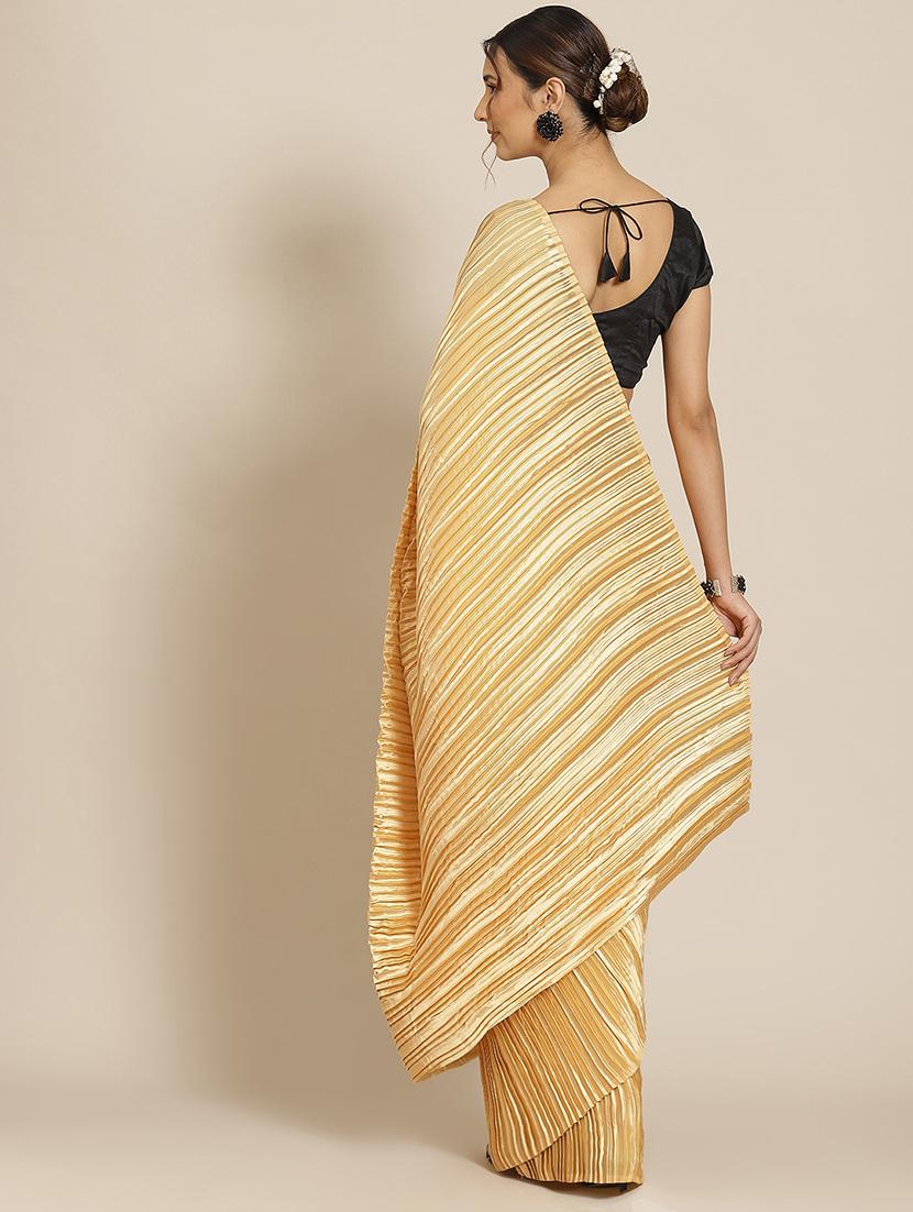 gold satin plain saree with blouse - 18470966 - Zoom Image - 2