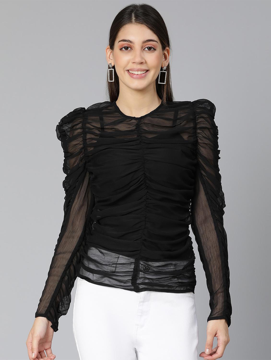 ruched solid regular top - 18471062 - Zoom Image - 1