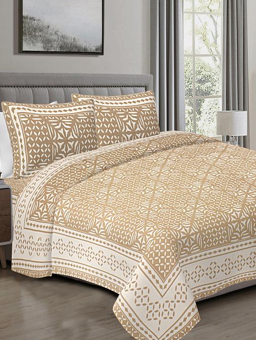 texstylers pure cotton 90x108 inches jaipuri print double bedsheet with 2 pillow cover - 18471359 - Very Small Image - 1
