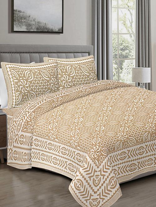 texstylers pure cotton 90x108 inches jaipuri print double bedsheet with 2 pillow cover - 18471363 - Very Small Image - 1