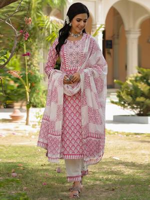 printed kurta dupatta set - 18471393 - Standard Image - 3