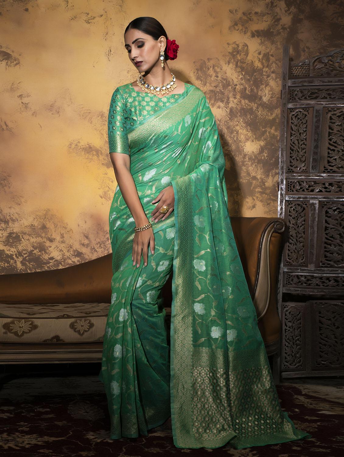 jacquard work woven saree with blouse - 18472460 - Zoom Image - 2