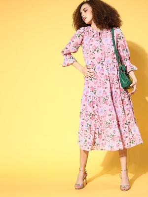 tie knot floral tiered dress - 18472588 - Standard Image - 4