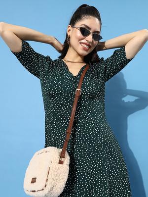 v-neck polka dots a-line dress - 18472608 - Standard Image - 4