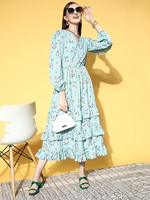 bishop sleeved printed a-line dress - 18472648 - Standard Image - 4