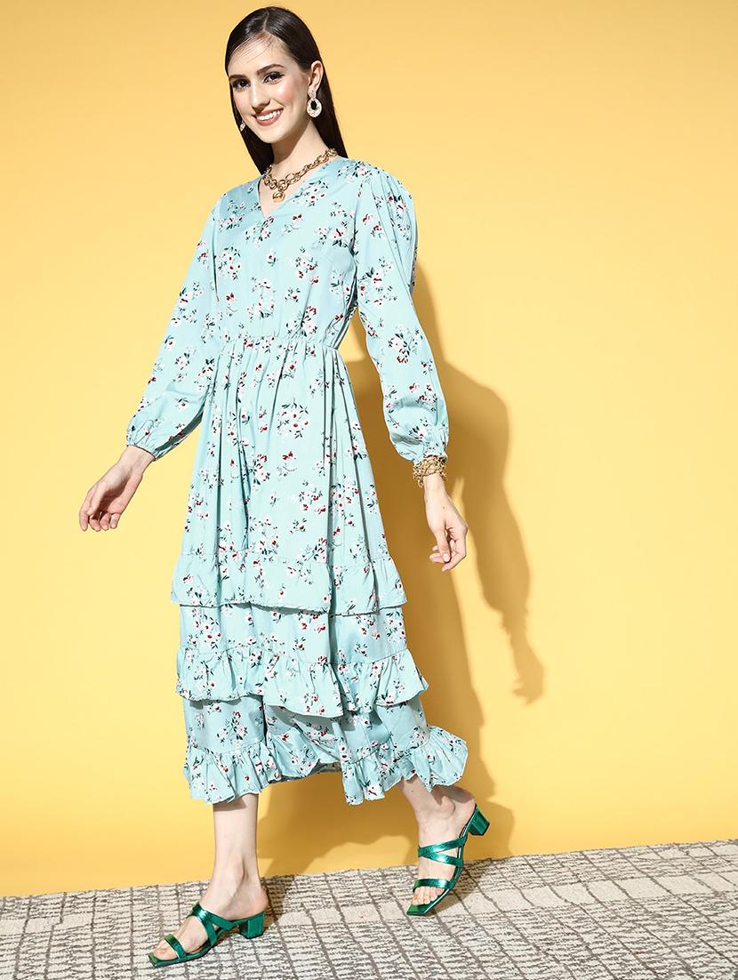 bishop sleeved printed a-line dress - 18472648 - Zoom Image - 2