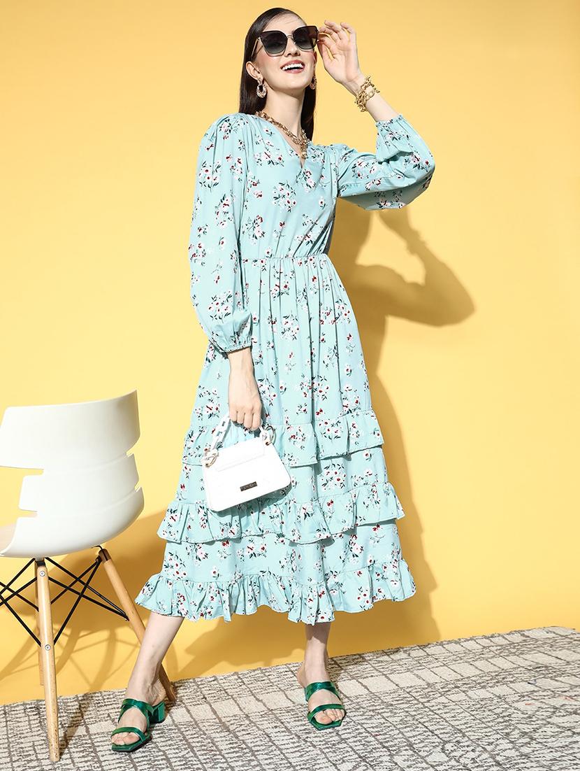 bishop sleeved printed a-line dress - 18472648 - Zoom Image - 4