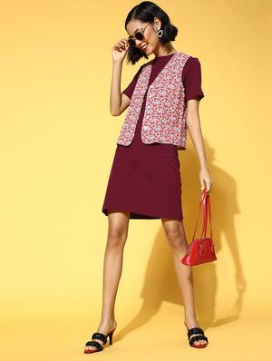 mock neck solid a-line dress - 18472861 - Standard Image - 3
