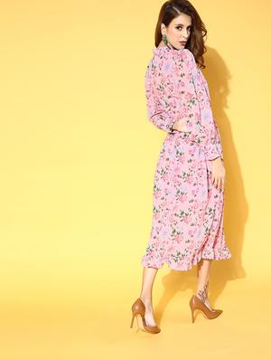 mandarin neck floral a-line dress - 18472873 - Standard Image - 3