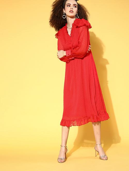 v-neck self design a-line dress - 18472876 - Standard Image - 1