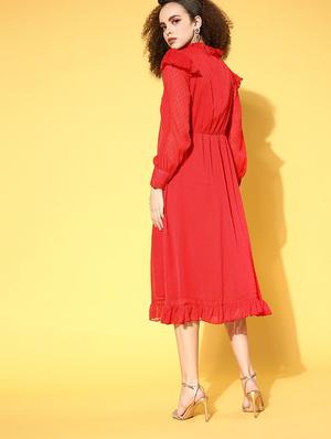 v-neck self design a-line dress - 18472876 - Standard Image - 3