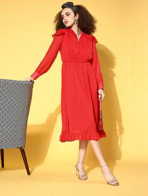 v-neck self design a-line dress - 18472876 - Standard Image - 4