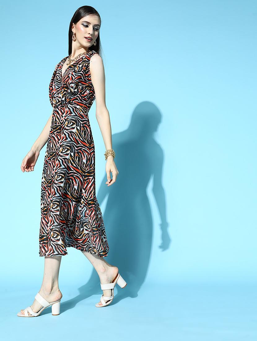 overlap neck animal print wrap dress - 18472889 - Zoom Image - 2