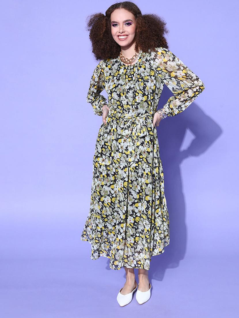 bishop sleeved floral maxi dress - 18472913 - Zoom Image - 1