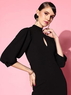 mock neck solid sheath dress - 18472951 - Standard Image - 5