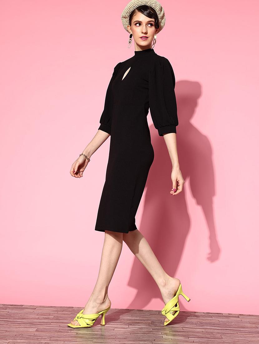 mock neck solid sheath dress - 18472951 - Zoom Image - 2