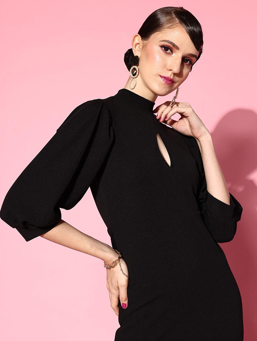 mock neck solid sheath dress - 18472951 - Zoom Image - 5