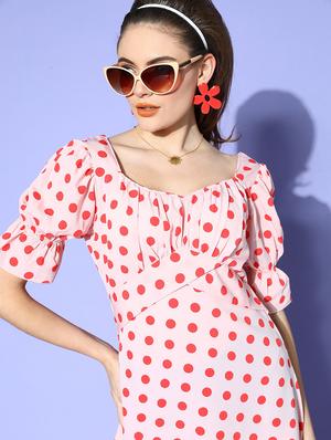 puff sleeved polka dots a-line dress - 18472955 - Standard Image - 5