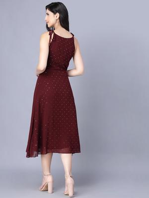 overlap neck foil printed fit & flare dress - 18473346 - Standard Image - 4
