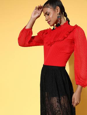 dobby work frill detailed regular top - 18473485 - Standard Image - 2