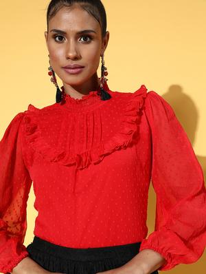 dobby work frill detailed regular top - 18473485 - Standard Image - 5