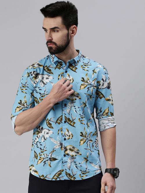 light blue tropical printed casual shirt - 18474039 - Standard Image - 1