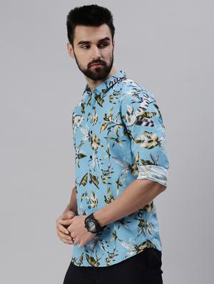 light blue tropical printed casual shirt - 18474039 - Standard Image - 3