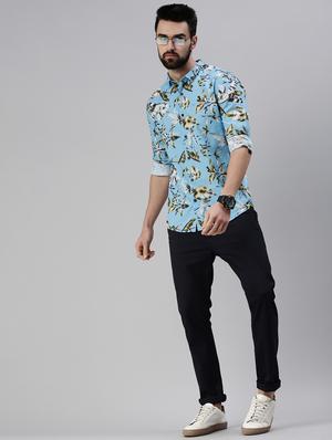 light blue tropical printed casual shirt - 18474039 - Standard Image - 5