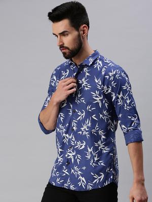 navy-blue printed casual shirt - 18474059 - Standard Image - 2