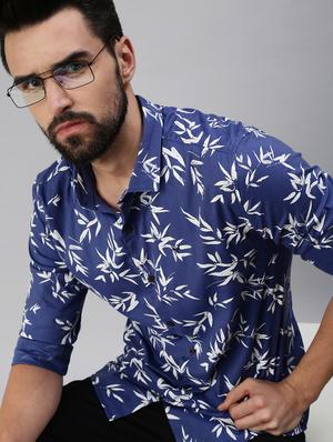navy-blue printed casual shirt - 18474059 - Standard Image - 5