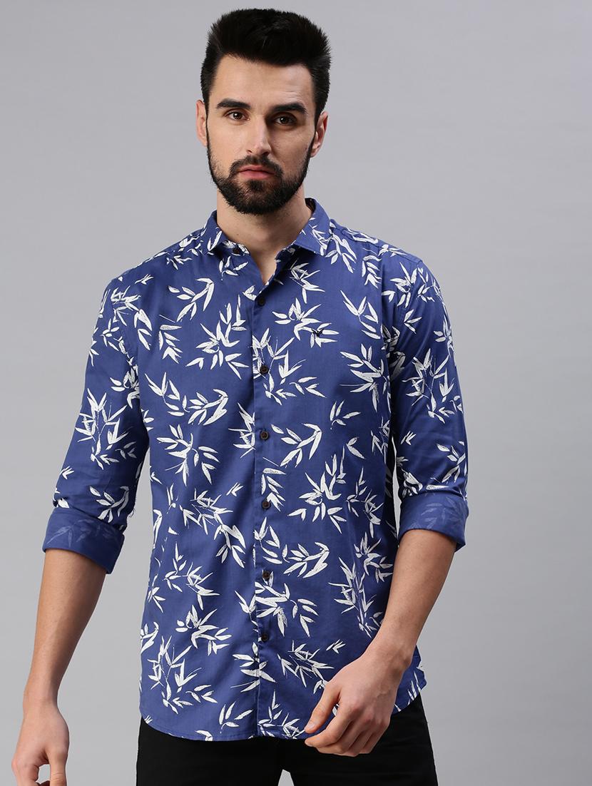navy-blue printed casual shirt - 18474059 - Zoom Image - 1
