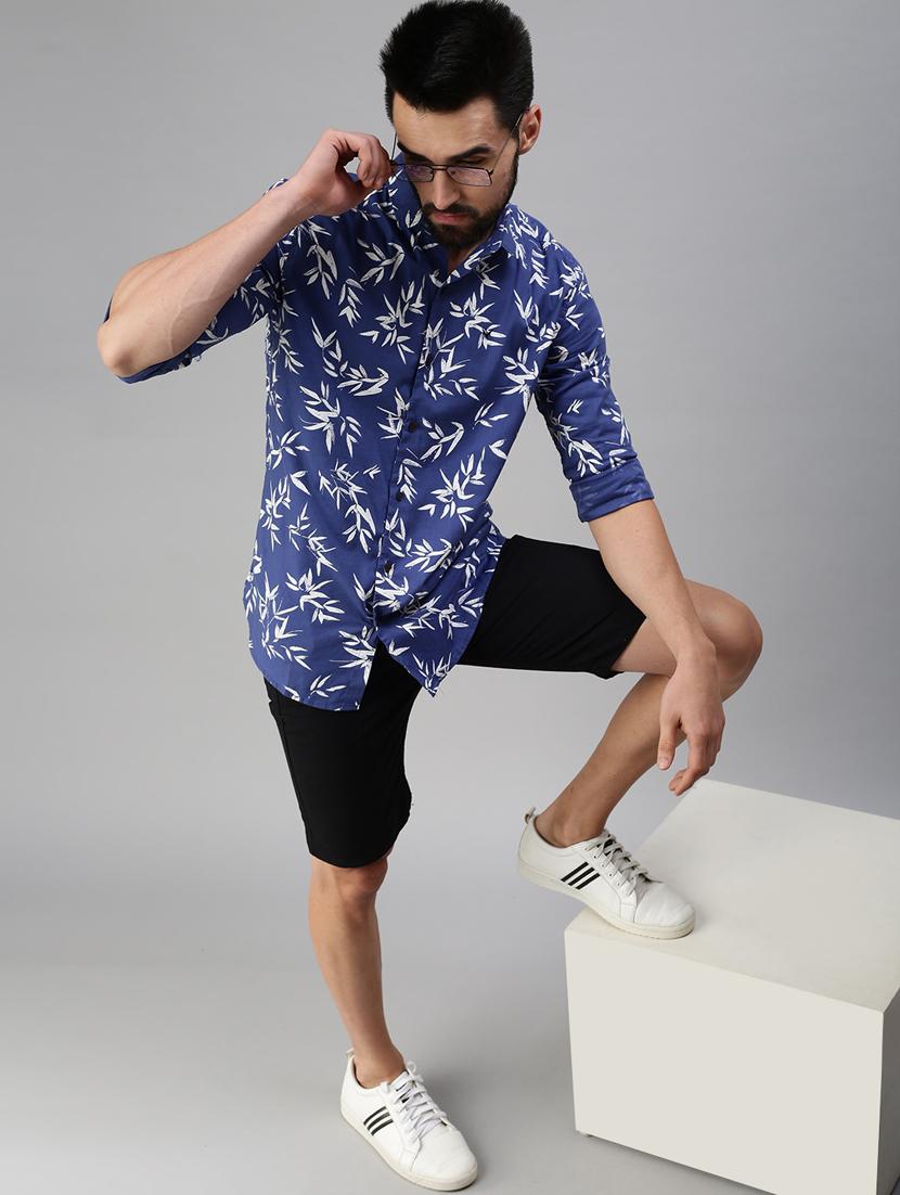 navy-blue printed casual shirt - 18474059 - Zoom Image - 4