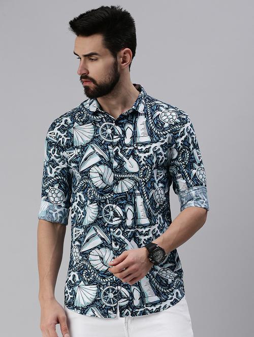 blue printed casual shirt - 18474074 - Standard Image - 1